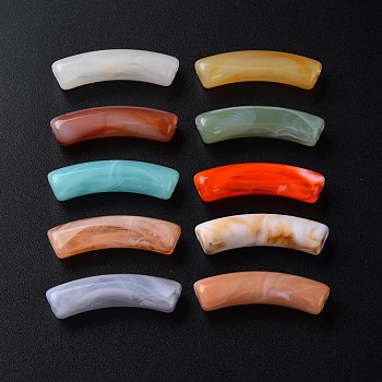 Two Tone Acrylic Beads, Imitation Gemstone, Curved Tube, Mixed Color, 31x9.5x7.5mm, Hole: 1.8mm, about 345pcs/500g