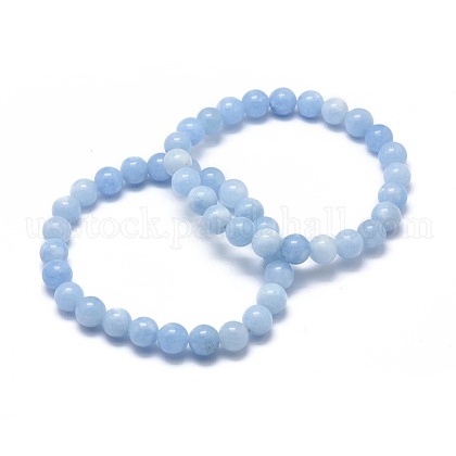 Natural & Dyed White Jade Bead Stretch Bracelets US-BJEW-K212-B-018-1