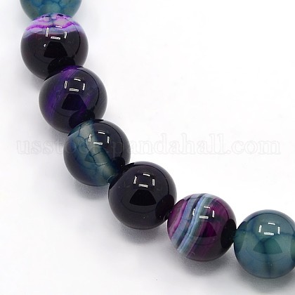 Round Dyed Natural Striped Agate/Banded Agate Beads Strands US-G-G582-6mm-23-1