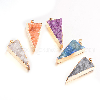 Plated  Natural  Druzy Agate Triangle Pendants US-G-PH0026-02-1