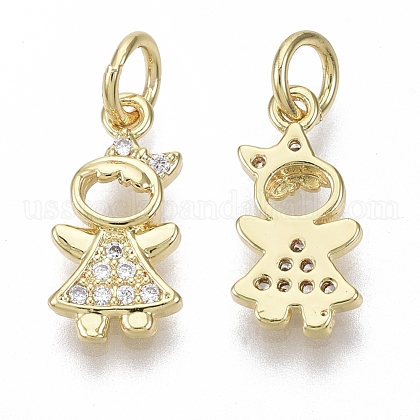 Brass Micro Pave Cubic Zirconia Charms US-ZIRC-R109-026G-NF-1