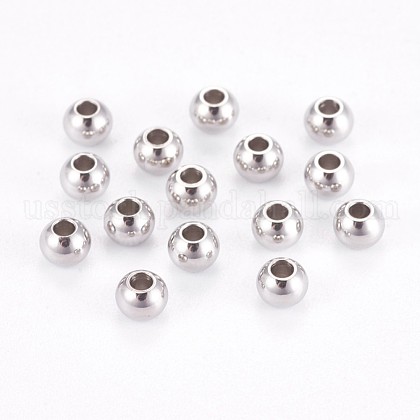 304 Stainless Steel Smooth Round Spacer Beads US-STAS-M006-01D-1