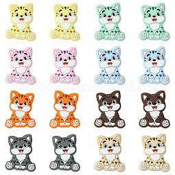 16Pcs 8 Colors Cat Silicone Focal Beads US-SIL-CJ0001-56