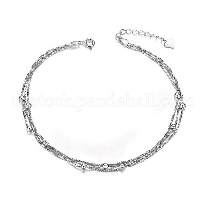SHEGRACE Rhodium Plated 925 Sterling Silver Layered Anklets US-JA28A-1