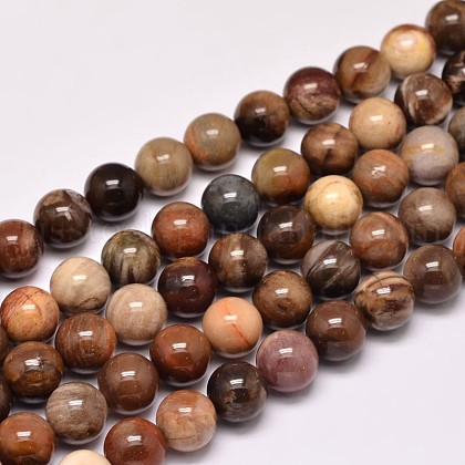 Natural Petrified Wood Round Bead Strands US-G-F266-08-8mm-1