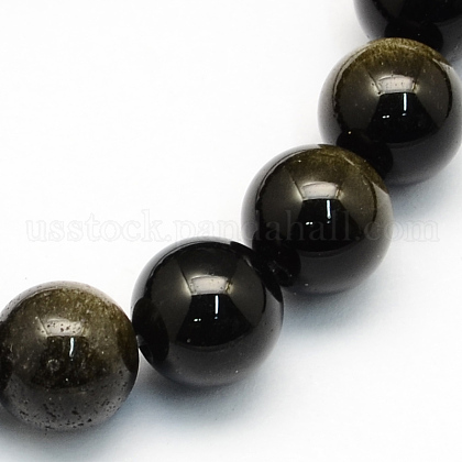 Natural Golden Sheen Obsidian Round Beads Strands US-G-S157-8mm-1