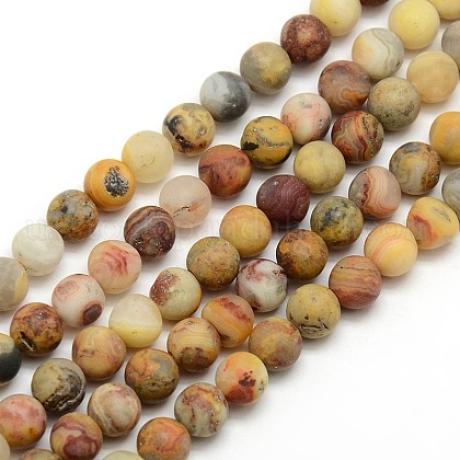 Frosted Natural Crazy Agate Round Bead Strands US-G-M063-8mm-02-1