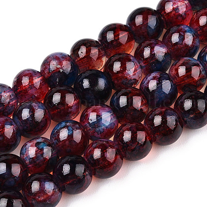 Baking Painted Glass Beads Strands US-DGLA-Q023-6mm-DB70-1