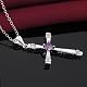 Silver Color Plated Brass Cubic Zirconia Cross Pendant Necklaces US-NJEW-BB09493-4