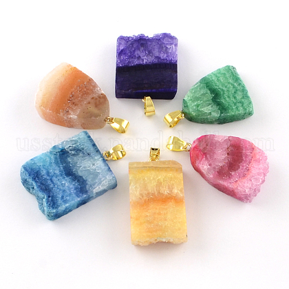 Dyed Drusy Natural Agate Pendants US-G-R275-126-1