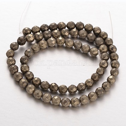 Faceted Round Natural Pyrite Beads Strands US-G-P061-4mm-20-1