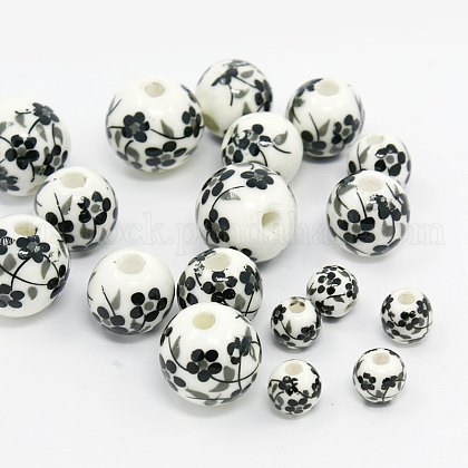 Handmade Printed Flower Porcelain Beads US-PORC-Q201-6-12mm-5-1