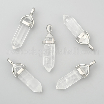 Natural Quartz Crystal Double Terminated Pointed Pendants US-G-F295-05P-1