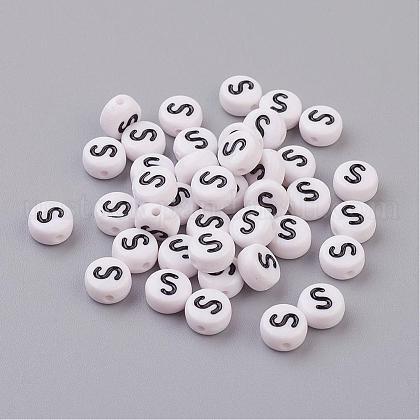 Flat Round with Letter S Acrylic Beads US-X-PL37C9070-S-1