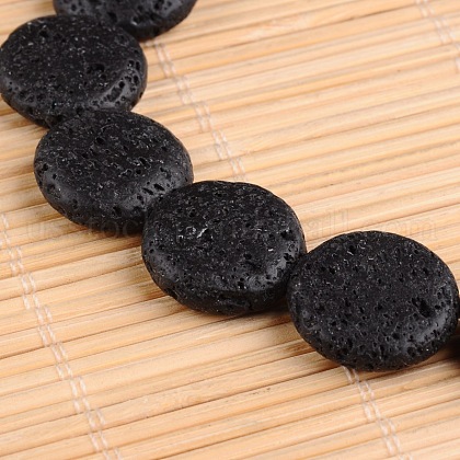 Flat Round Natural Lava Rock Bead Strands US-G-F271-13A-1