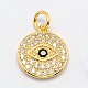 Flat Round with Evil Eye Brass Micro Pave Cubic Zirconia Charms US-ZIRC-F017-07G-1