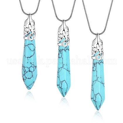 Bullet Natural Turquoise Pointed Pendant Necklaces US-NJEW-BB00018-02-1