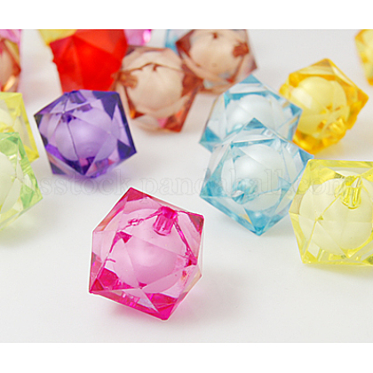 Mixed Color Transparent Acrylic Faceted Cube Beads US-X-TACR-Y03BC-16mm-1