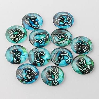 Constellation/Zodiac Sign Printed Glass Cabochons US-GGLA-A002-25mm-EE-1