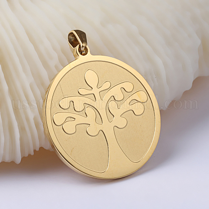 Flat Round with Tree of Life Ion Plating(IP) 304 Stainless Steel Pendants US-STAS-I040-03A-1