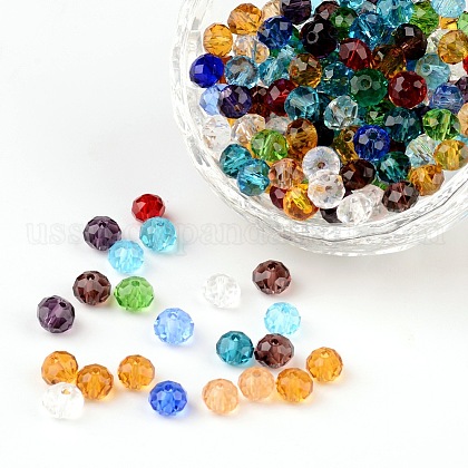 Faceted Rondelle Transparent Glass Beads US-GLAA-R152-6mm-M1-1
