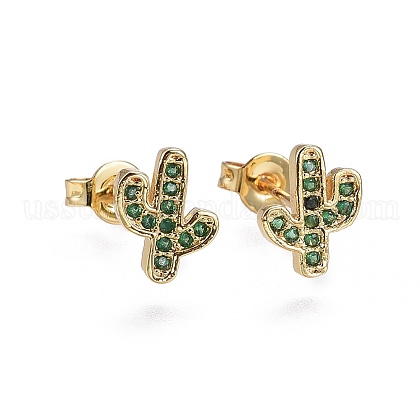Brass Micro Pave Cubic Zirconia Stud Earrings US-EJEW-L224-14G-1