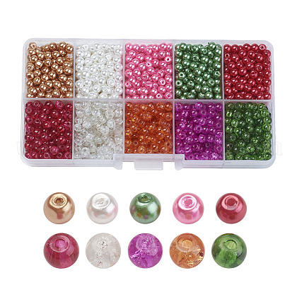 Christmas Mix Baking Painted Crackle Glass & Glass Pearl Bead Sets US-HY-X0009-10mm-04-1