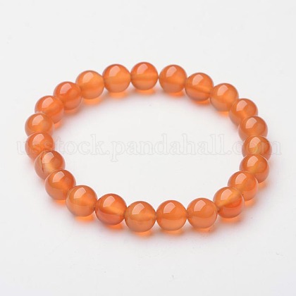 Natural Agate Beaded Stretch Bracelets US-BJEW-F203-08-1