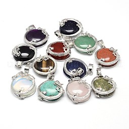 Flat Round with Dragon Platinum Plated Brass Natural & Synthetic Mixed Stone Pendants US-G-F228-24-RS