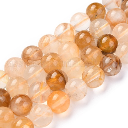 Natural Yellow Hematoid Quartz/Golden Healer Quartz Beads Strands US-G-M369-03A-1