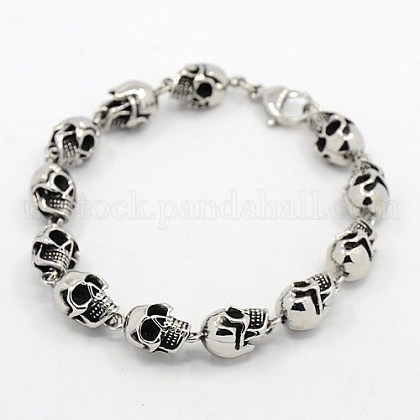 Fashionable Retro Halloween Jewelry 304 Stainless Steel Skull Bracelets for Men US-BJEW-L045-07-1