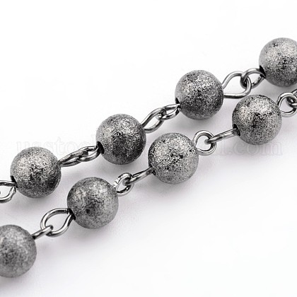 Brass Textured Beads Handmade Chains US-AJEW-JB00139-01-1