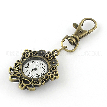 Brushed Plated Retro Keyring Accessories Flower Alloy Rhinestone Watch Settings for Keychain US-WACH-R009-130AB-1