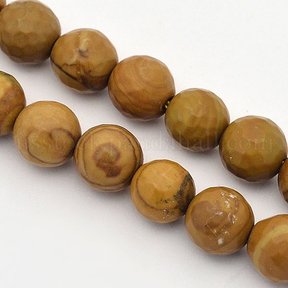 Faceted Round Natural Petrified Wood Beads Strands US-G-E302-080-8mm-1