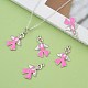 Breast Cancer Awareness Ribbon with Angel Wing Platinum Color Pearl Pink Alloy Rhinestone Enamel Pendants US-X-ENAM-D001-2-5