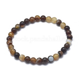 Natural Banded Agate/Striped Agate Bead Stretch Bracelets US-BJEW-K212-A-003
