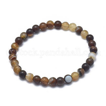 Natural Banded Agate/Striped Agate Bead Stretch Bracelets US-BJEW-K212-A-003-1