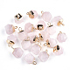 Electroplate Natural Rose Quartz Star Cut Round Charms US-G-S344-08H-1