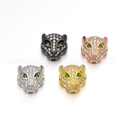 Rack Plating Brass Micro Pave Cubic Zirconia Leopard Hollow Beads US-ZIRC-I012-18-RS-1