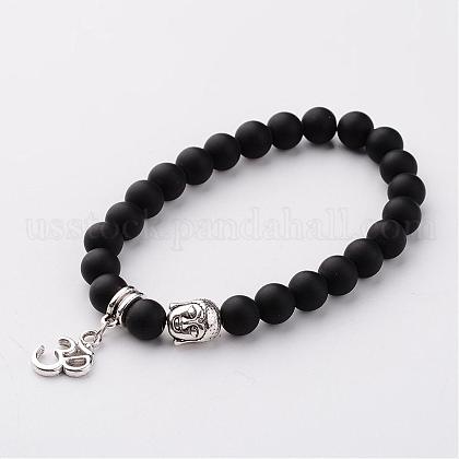 Tibetan Style Alloy Om Symbol Charm Bracelets US-BJEW-JB02421-1